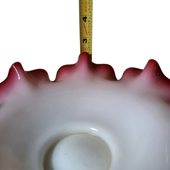 Antique Victorian Bride Basket Ruffle Edge Glass Bowl White Pink Centerpiece - Picture 3 of 6